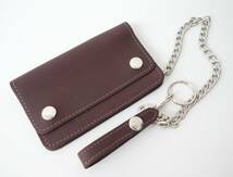 LEATHER WALLET ☆ 　バイカ―レザーウォレット ＊キーリング　ウォレットチェーン付 ＊LENZIP社製　ジッパー小銭入れ　BR_画像1