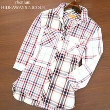 rhenium HIDEAWAYS NICOLE ハイダウェイ ニコル クレイジー切替★ 7分袖 襟ワイヤー ワーク チェック シャツ Sz.46　メンズ　A2T08963_8#A_画像1