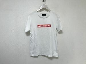 本物ナンバーナインNUMBERNINEロゴ文字プリントコットン半袖TシャツメンズアメカジサーフビジネススーツストリートスケーターM白ホワイト