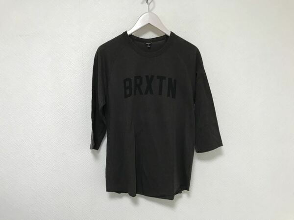 本物ブリクストンBrixtonロゴプリントコットン7部丈半袖Tシャツメンズアメカジサーフミリタリーストリートスケーター茶ブラウンS