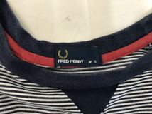 本物フレッドペリーFREDPERRYコットンボーダー柄半袖TシャツメンズアメカジサーフミリタリービジネススーツS日本製白紫パープル_画像4