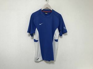本物ナイキNIKEゲームシャツロゴ刺繍半袖Tシャツメンズアメカジサーフスーツビジネススポーツサッカーフットサル青ブルーM