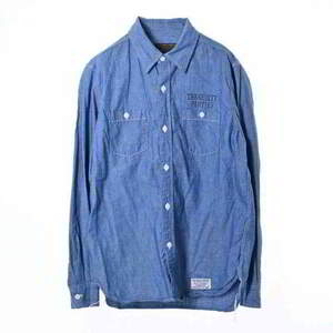 美品 WACKO MARIA UPSETTER バックプリント シャツ M ブルー ワコマリア KL4CBSHP63