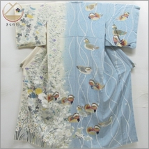 ★着物10★ 1円 逸品!! 絹 訪問着 ◆金彩 鴛鴦 流水 菊 袷 身丈164cm 裄68.5cm [同梱可] ☆☆☆☆☆☆☆_画像1