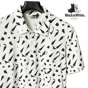 豪華デザイン Black&White Sport ブラックアンドホワイト 鹿の子 半袖 ポロシャツ ロゴ 刺繍 メンズ LL 白 黒 総柄 ゴルフウェア A877