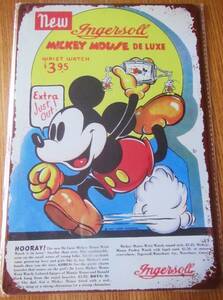 インガソル ミッキー・マウス腕時計 Ingersoll Mickey Mouse Watch 1930年代の販売宣伝ブリキ看板（新品、復刻版）です。