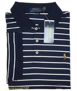 【新品】ラルフローレン ■ コットンインターロックポロシャツ ■ 日本メンズ XXL / US XL ■ ネイビーボーダー POLO RALPH LAUREN 正規品 