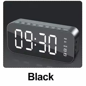 ミラー時計　ブラック　目覚まし時計　デジタル　置き時計　スピーカー　USB給電