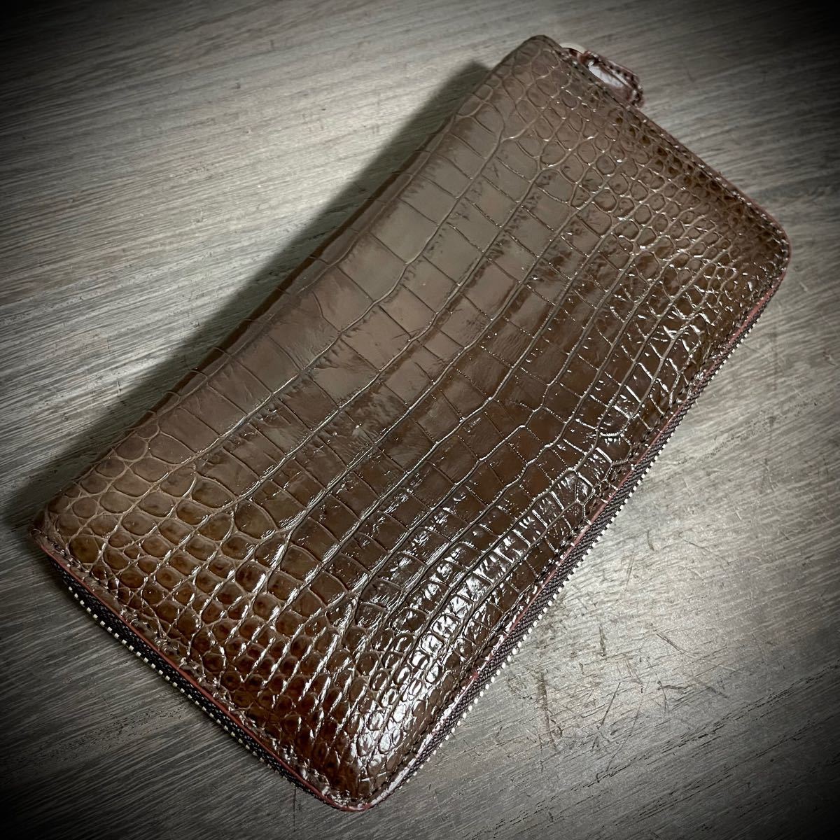 本物保証・一枚革・希少 高級 シャム クロコダイル 折財布(小銭入れ
