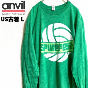 US古着 anvil アンビル 長袖Tシャツ ロンT ビーチバレー グリーン ヴィンテージ