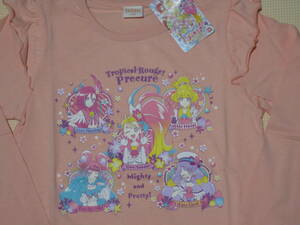 新品 120 トロピカルージュプリキュア 長袖Tシャツ ピンク 肩フリル 綿100％ キュアサマーコーラルパパイア 女の子 春物 110cm～ 送料無料