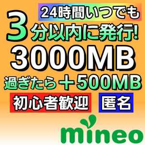 3分保証付★mineo パケットギフト 3GB 迅速 匿名 マイネオパケット