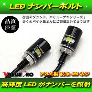 LEDナンバー灯 アルミナンバーボルト ブラック 黒色 2個セット / 新品汎用 ナンバーネジ交換タイプ