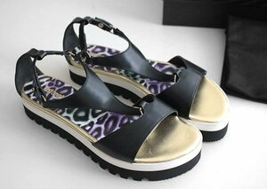 * super beautiful Just cavalli *T strap sport sandals black size 37 ( box / storage bag attaching ) leather thickness bottom spo sun Just kavali*J-1