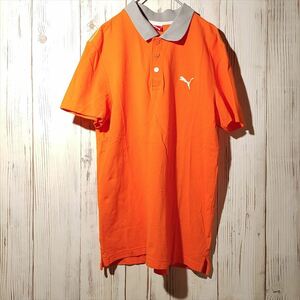 プーマ PUMA ポロシャツ 背面ロゴ 替えボタン付 L オレンジ メンズ トップス