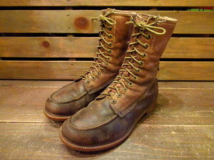 ビンテージ70's★GREB モックトゥレザーワークブーツ茶 Size 7 1/2★60's80'sメンズ古靴カナダメンズシューズ古着