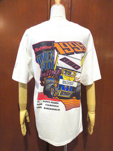 ビンテージ90’s●GOLDEN STATE CHALLENGE BudweiserレーシングプリントコットンTシャツ白size L●220809s1-m-tsh-otバドワイザー車