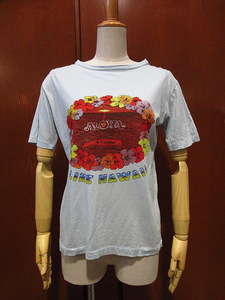 ビンテージ70's●ボーイズハワイプリントTシャツ水色●220814i5-k-tsh 1970sアロハレディース半袖コットン