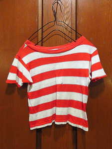 ビンテージ60's●SearsキッズワイドボーダーコットンTシャツ赤×白size L(6-6x)●220815i1-k-tsh 1960s子供服半袖