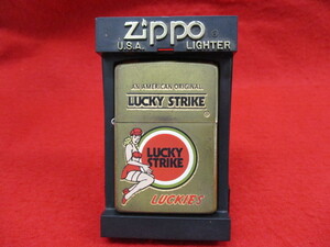 【5841】★ZIPPO ジッポライター★LUCKY STRIKE ラッキーストライク / ラッキーガール SOLID BRASS (経年保管品) 1999年製