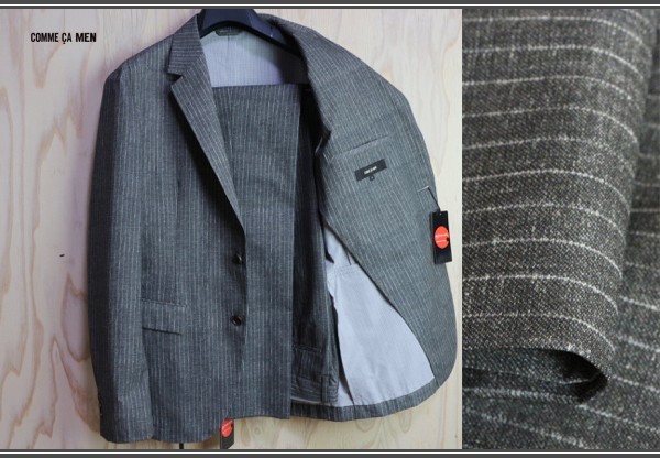 新品 コムサメン 春夏 軽量 高機能素材 小松マテーレ モナリザ ストライプ リ