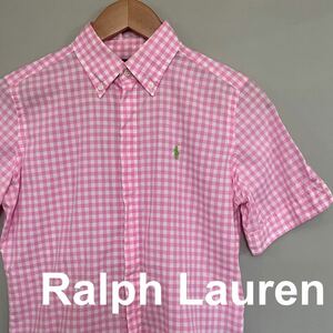  Ralph Lauren Ralph Lauren короткий рукав серебристый жевательная резинка проверка кнопка down рубашка S165 размер 