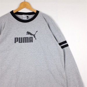 90's USA製 PUMA プーマ クルーネック ロングスリーブTシャツ メンズUS-XLサイズ プリント ロンT 長袖 t-2308n