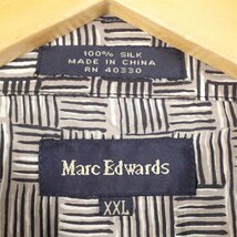 古着 大きいサイズ 90's Mare Edwards 100%シルク 半袖総柄ボックスシャツ メンズUS-2XLサイズ グレージュ系 tn-1362n_画像5