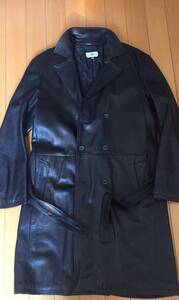 伊製 MASTERPELLE マスターペレ・メンズ・本革トレンチコート・M・ブラック・Made in Italy・送料980円〜