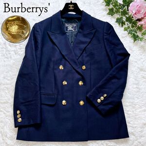 美品◆大きいサイズ44◆Burberrys◆紺ブレザージャケット 金ボタン ダブルジャケット テーラードジャケット