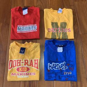 沖縄 米軍放出品 USMC MARINE kids Tシャツ ビンテージ 古着 アレンジ リメイク ハンドメイド 4枚セット 訳あり商品 (管理番号UV16)