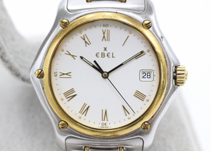 ◎【行董】EBEL エベル 1911 腕時計 クォーツ デイト 白文字盤 18K 18金 GOLD BEZEL ゴールドベゼル AC456ABC38