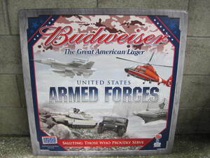 非売品 Budweiser ARMED FORCES バドワイザービール 新品 米軍ミリタリー 看板プレート アルミ製プレート