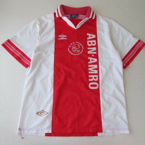 ○UMBRO アンブロ 希少◆サッカー オランダ アヤックス 94/95 シーズン ユニフォーム 3番◆メンズ レッド/ホワイト Lサイズ相当