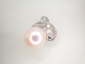  прекрасный товар tasaki Tasaki Shinju K18WG жемчуг примерно (9.6×8.7)mm diamond итого 0.08ct подвеска с цепью очарование 