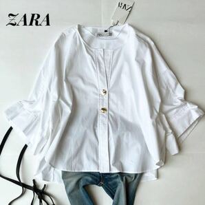 ZARA★ ザラ 夏 未使用 タグ付き ゴールドボタン スキッパー ブラウス サイズXL 白 プルオーバー 身幅ゆったり