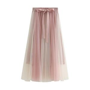  длинная юбка женский chu-ru юбка талия резина подкладка имеется elegant розовый & бежевый 