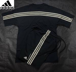 新品 L アディダス ADIDAS ブラック 黒 半袖 3本ライン Tシャツ スウェット ハーフパンツ 上下セット アイボリー ジャージ 正規品