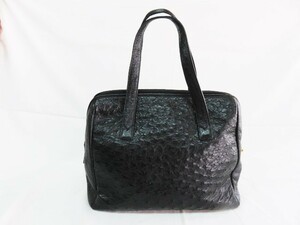 QF 高級 オーストリッチ ハンドバッグ 28cm ブラック レディースバッグ 本革 レザー 皮革 おしゃれ鞄