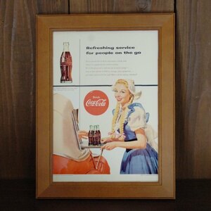 コカコーラ ミニポスター B5額入り 複製広告 ◆ Coca-Cola COKE メイドさん 店員 FB5-331