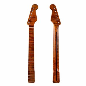エレキギターネック トラ杢 STタイプ ストラト交換用ネック メイプル指板 21フレット フィンガーボード ギターパーツ MU1752