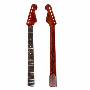 エレキギターネック STストラトタイプ交換用ネック ギターパーツ トラ杢メイプル 艶有り トラ杢ネック ローズウッド指板 MU2130