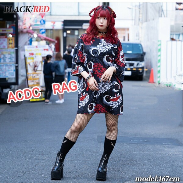 ACDC RAG★新品★ハスノハナヒュージTシャツ／レッド系