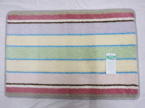 【在庫処分特価】バスマット 45×65cm ピンク ボーダーデザイン