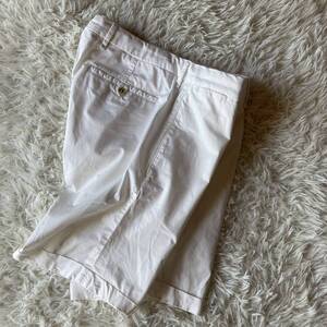 ◎真夏の清涼仕立て◎【ラルディーニ/LARDINI】ブートニエール刺繍■ホワイトハーフパンツ/ショートパンツ■大きめ/セミワイド■50(XL)■