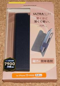 * new goods *ELECOM iPhone13mini leather case Ultra Slim. power installation MAGKEEP navy 