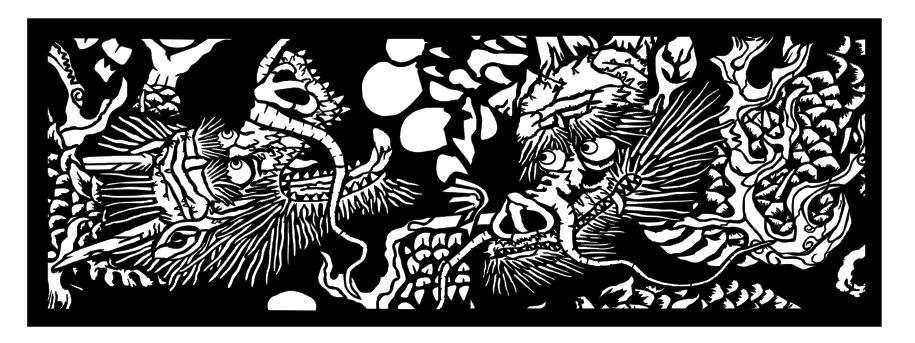 Paper cutting: Double Dragons, Dragon Face, Aum, Artwork, Painting, Collage, Paper cutting