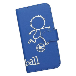 iPhone13 PRO　スマホケース 手帳型 フットボール サッカー 蹴球 スポーツ モノトーン 棒人間 ブルー