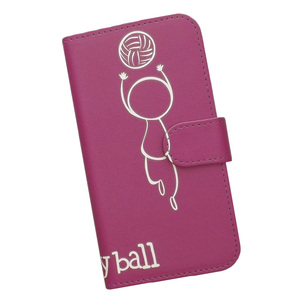iPhone13 PRO　スマホケース 手帳型 バレーボール 排球 スポーツ モノトーン 棒人間 ピンク