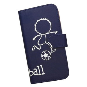 iPhone13 PRO　スマホケース 手帳型 フットボール サッカー 蹴球 スポーツ モノトーン 棒人間 ネイビー